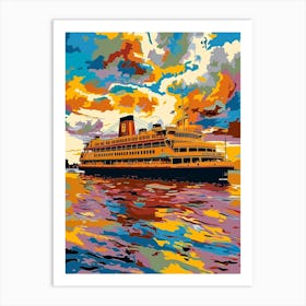 The Staten Island Ferry New York Colourful Silkscreen Illustration 4 Art Print