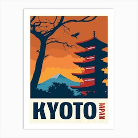 Kyoto Travel Poster Japan Mount Fuji Temple Art Print