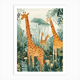 Giraffe In The Plants Modern Kitsch Illustration 2 Art Print