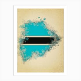 Botswana Flag Vintage Art Print