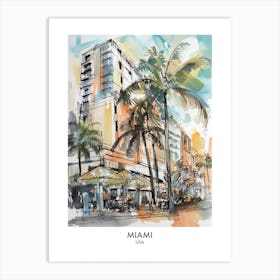 Miami Watercolour Travel Poster 3 Art Print