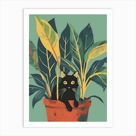 Cute Black Cat in a Plant Pot 16 Art Print