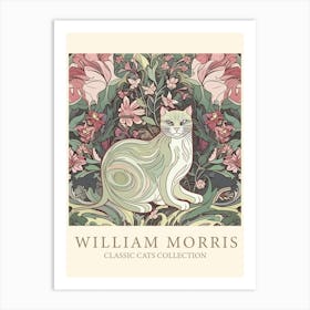 William Morris  Inspired  Classic Cats In Sage And Pink Art Print