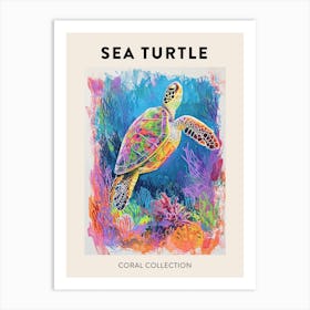 Sea Turtle With Marine Plants Scribble Poster 2 Art Print