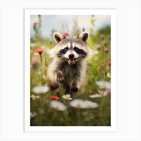 Cute Funny Guadeloupe Raccoon Running On A Field 1 Art Print