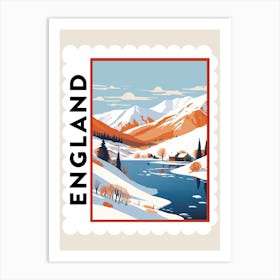 Retro Winter Stamp Poster Lake District United Kingdom 3 Art Print