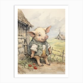 Storybook Animal Watercolour Pig 3 Art Print