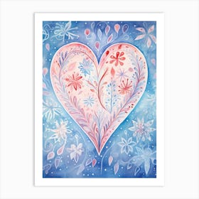 Pastel Blue & Pink Doodle Heart 3 Art Print