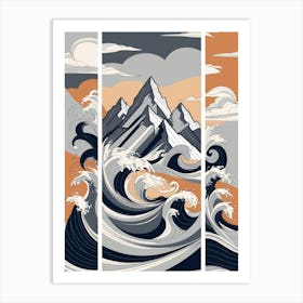 Ocean Waves And Mountains Art Print