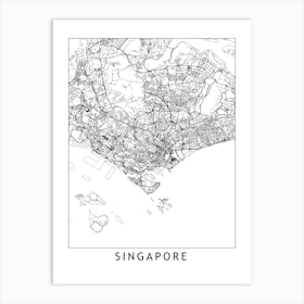Singapore White Map Line Art Print