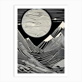 A Linocut Piece Featuring Fragmented And Ghostly Remnants Of Dreamy landscape,117 Art Print