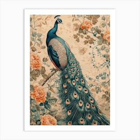 Vintage Sepia Peacock Sepia Wallpaper Art Print