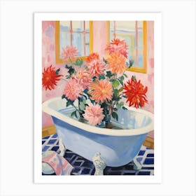 A Bathtube Full Of Dahlia In A Bathroom 1 Art Print