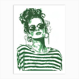 Fashion Girl In Green Striped Shirt Art Print