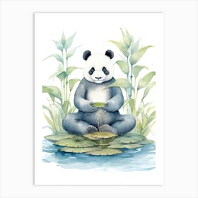 Panda Art Meditating Watercolour 2 Art Print