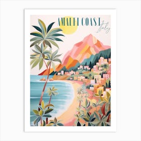 Amalfi Coast Italy. Gouache Landscape. Vintage Travel Art Print