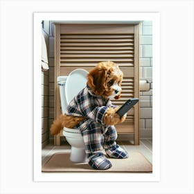 Cavapoo In Pjs In Bathroom Art Print