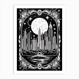 New York City, United States, Tarot Card Travel  Line Art 1 Art Print