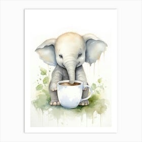 Elephant Painting Drinking Tea Watercolour 3 Art Print