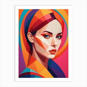 Colorful Geometric Woman Portrait Low Poly (33) Art Print