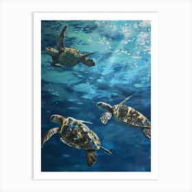 Sea Turtles Underwater Painting Style 6 Art Print