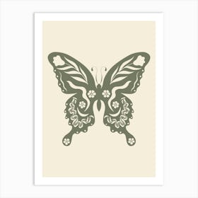 Folk Art Butterfly 03 - Sage Green Art Print