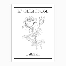 English Rose Music Line Drawing 3 Poster Art Print