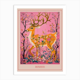 Floral Animal Painting Reindeer 3 Poster Art Print
