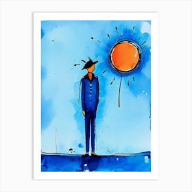 Man And a Sun Watercolor Painting Art Print