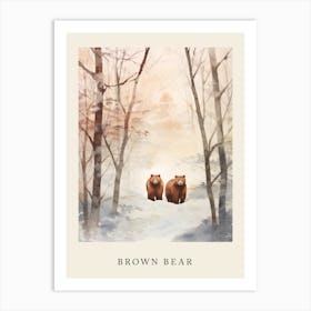 Winter Watercolour Brown Bear 1 Poster Art Print