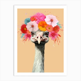 Bird With A Flower Crown Ostrich Art Print