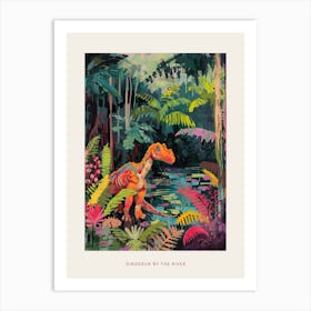 Dinosaur By The River Landscape Painting 2 Poster Art Print