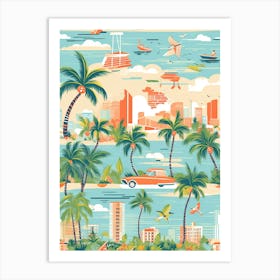 Miami Beach, Florida, California, Inspired Travel Pattern 7 Art Print