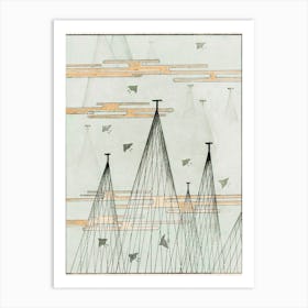 Skyscape With Birds Flying Illustrastion, Shin Bijutsukai Art Print