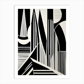 Mid Century Inspired Linocut, Abstract Shapes OF Black And White, 103 Art Print