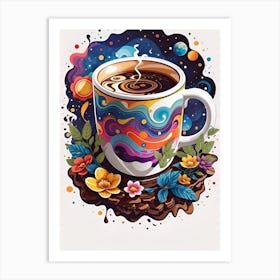 Coffee Cup With Flowers Art Print