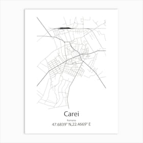 Carei,Romania Minimalist Map Art Print