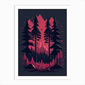 A Fantasy Forest At Night In Red Theme 85 Art Print