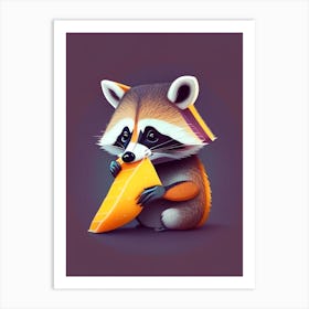 Raccoon Eating Cheese Art Print