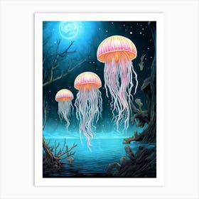 Moon Jellyfish Pencil Drawing 3 Art Print