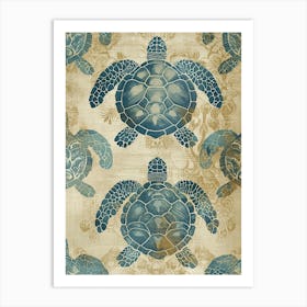 Beachouse Wallpaper Style Of Sea Turtles Art Print