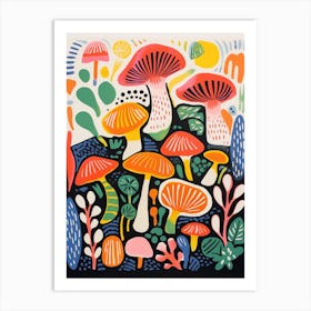 Colorful Matisse-style Mushrooms And Plants Art Print Art Print
