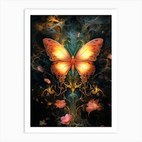 Butterfly With Flowers Art Print