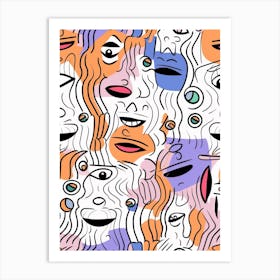 Wavy Lines Abstract Face Illustration 2 Art Print
