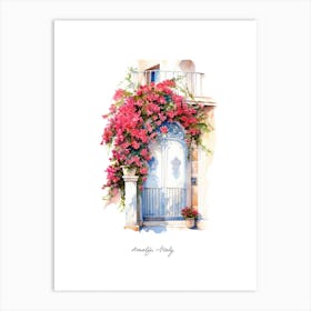 Amalfi, Italy   Mediterranean Doors Watercolour Painting 1 Poster Art Print