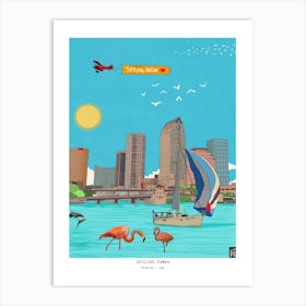 Tampa Bay Art Print - Tampa Skyline Illustration - Florida Travel Art Poster - Tampa Wall Decor, Tampa FL Print Art Print