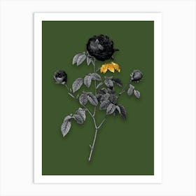 Vintage Agatha Rose in Bloom Black and White Gold Leaf Floral Art on Olive Green n.0587 Art Print