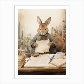 Bunny Writing Rabbit Prints Watercolour 3 Art Print