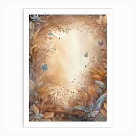 Frame With Flowers And Butterflies Art Print