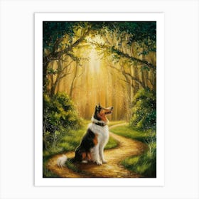 Collie Dog In The Woods Art Print